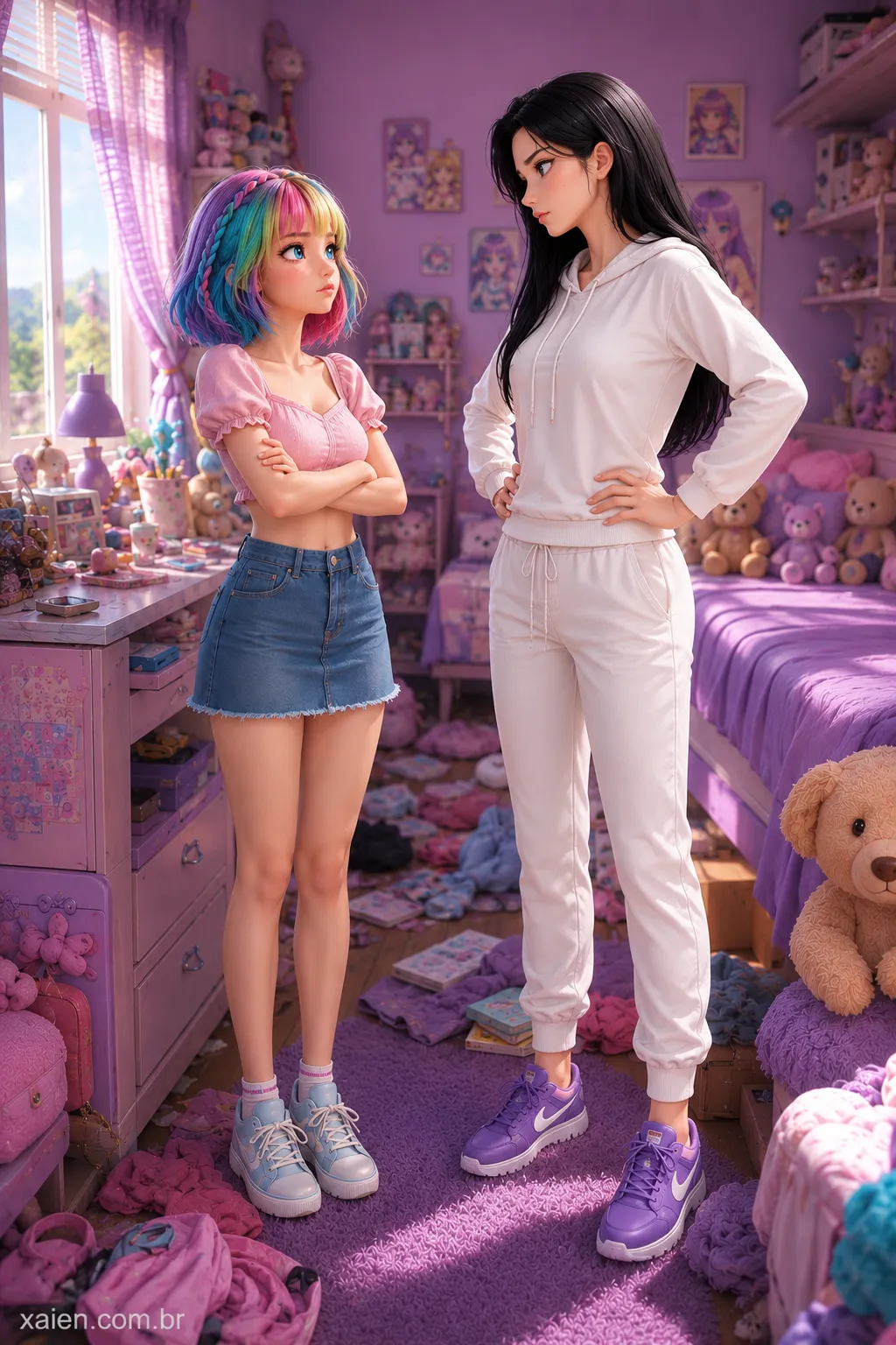 Mãe e filha frente a frente no quarto