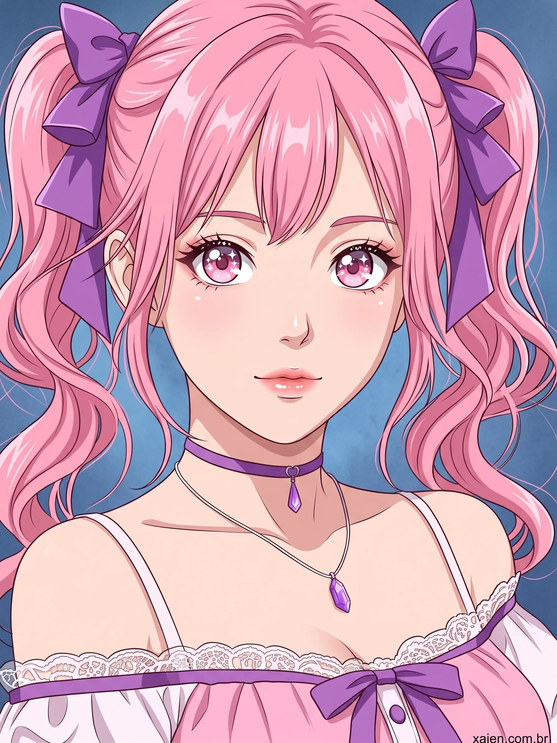 Rosto de anime original de Chizuru Fukuko com olhos expressivos e cabelo detalhado