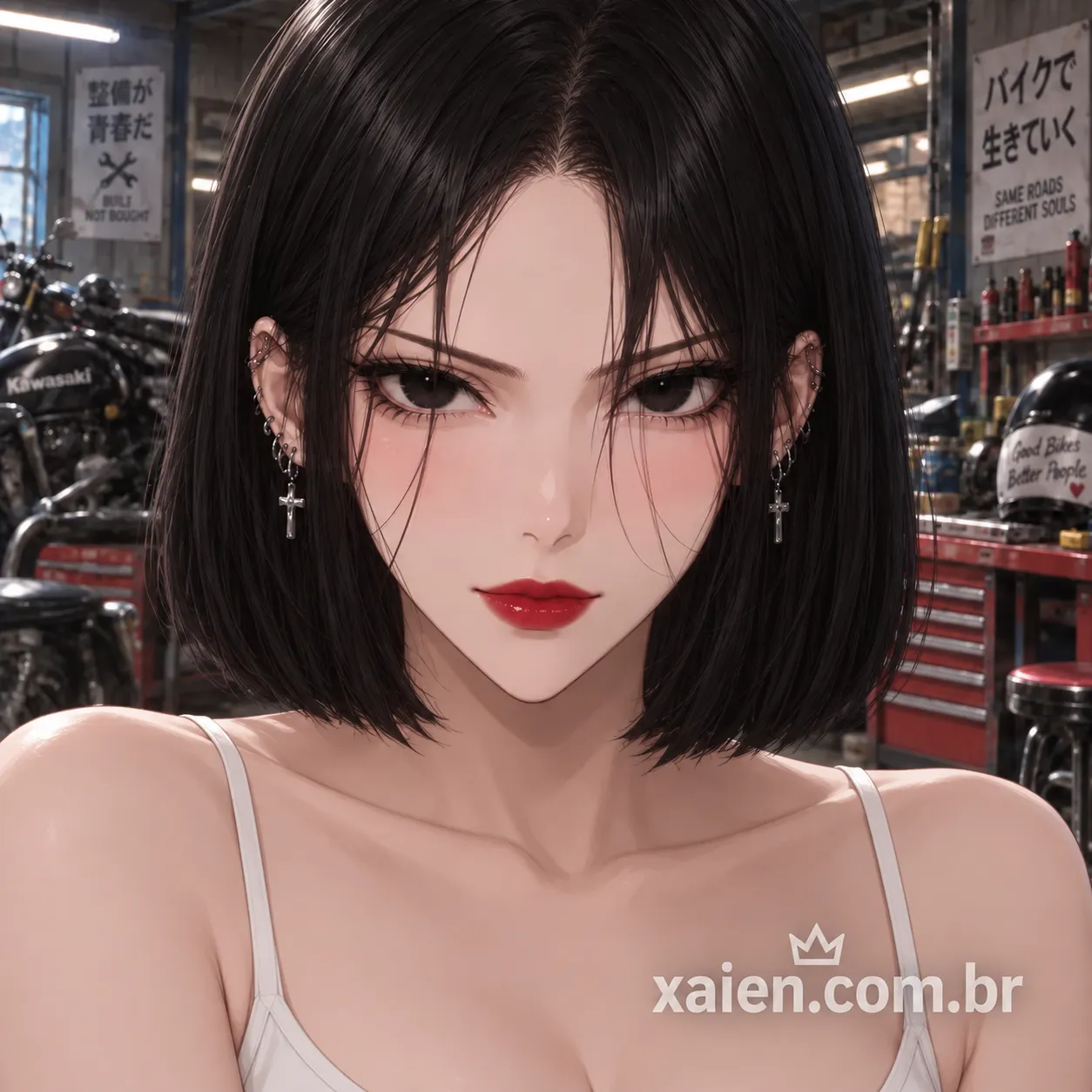 Anime primeiro dia de trabalho com modelo anime 3D de cabelos pretos