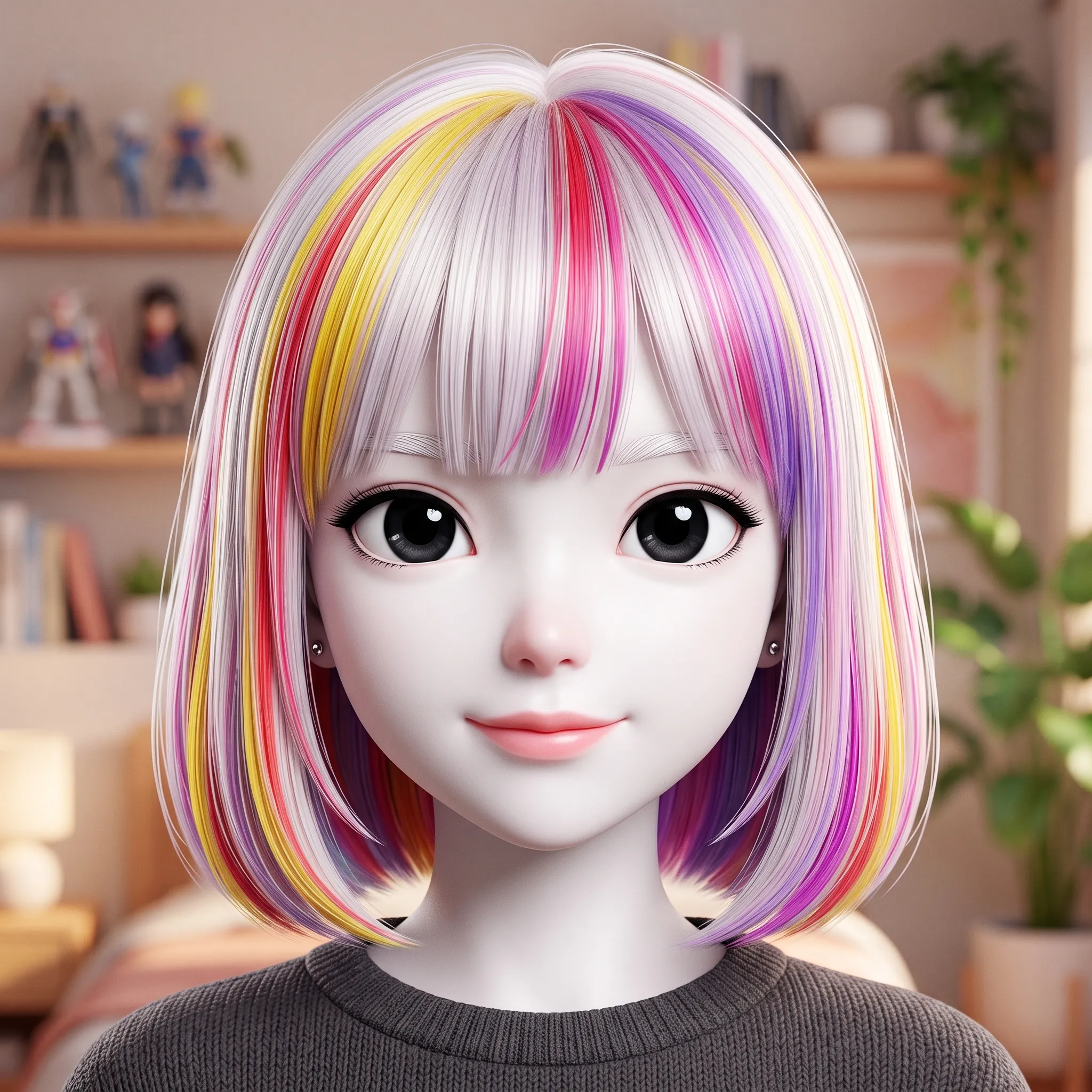 Rosto de anime original com olhos expressivos, cabelo detalhado e iluminação digital