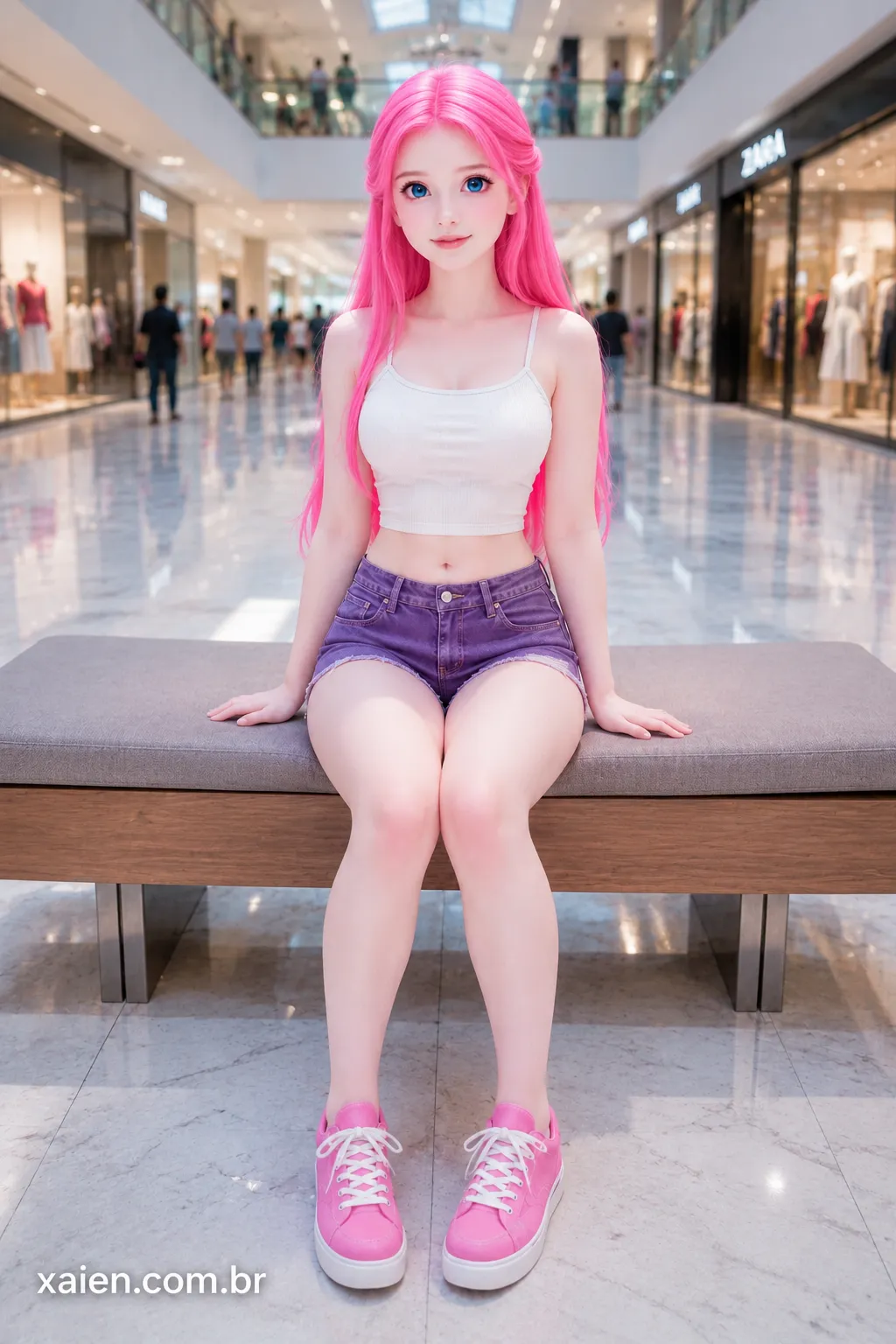 Anime de cabelo rosa combinando cabelo colorido com moda feminina