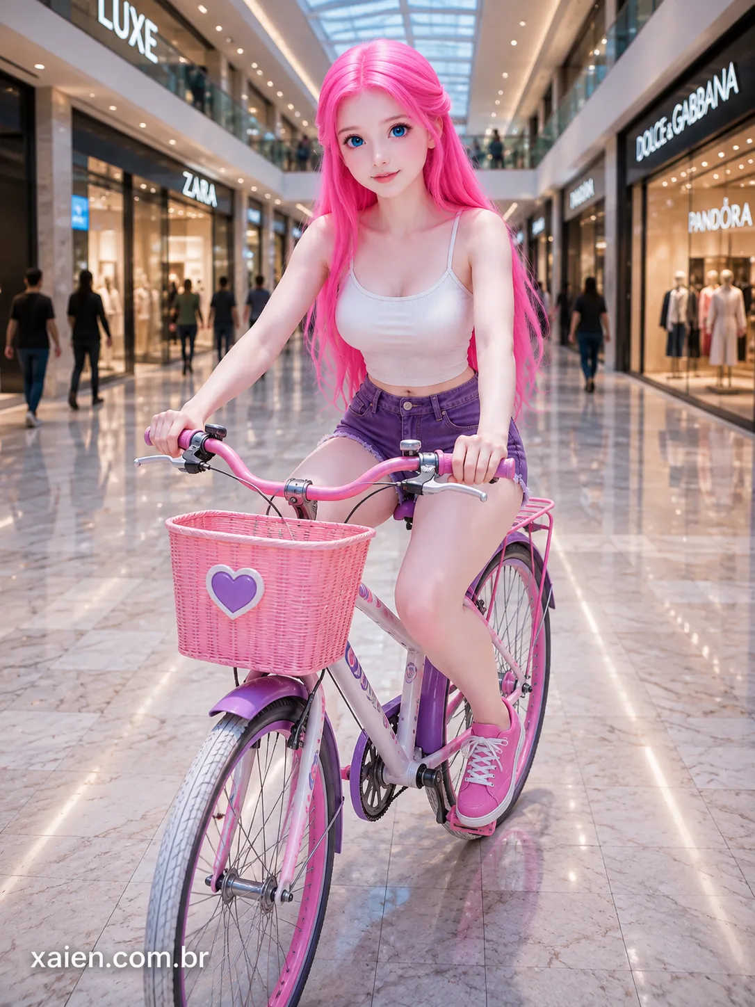 Garota anime de cabelo rosa em cenário relacionado à moda e estilo feminino