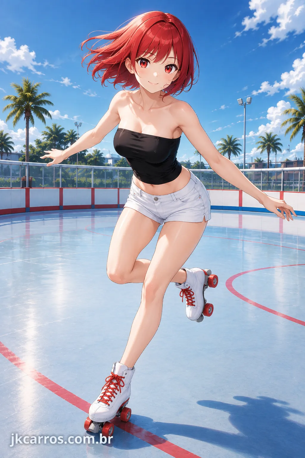 Anime de cabelo vermelho mostrando combinação entre cabelo e roupa