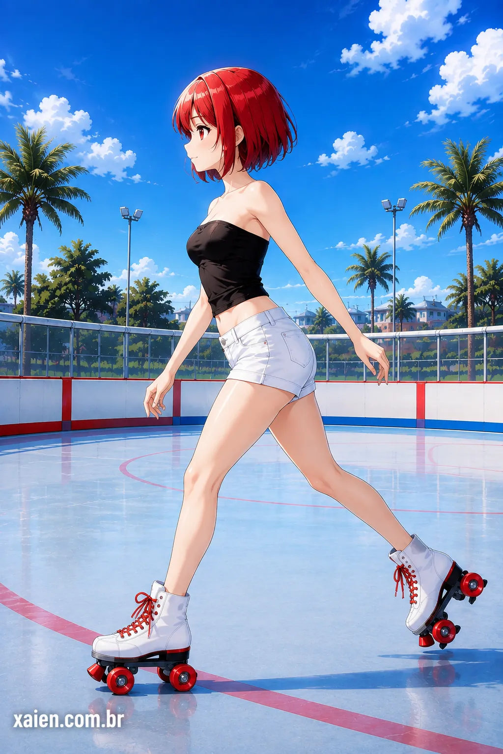 Anime cabelo vermelho usando roupas que valorizam a cor dos cabelos