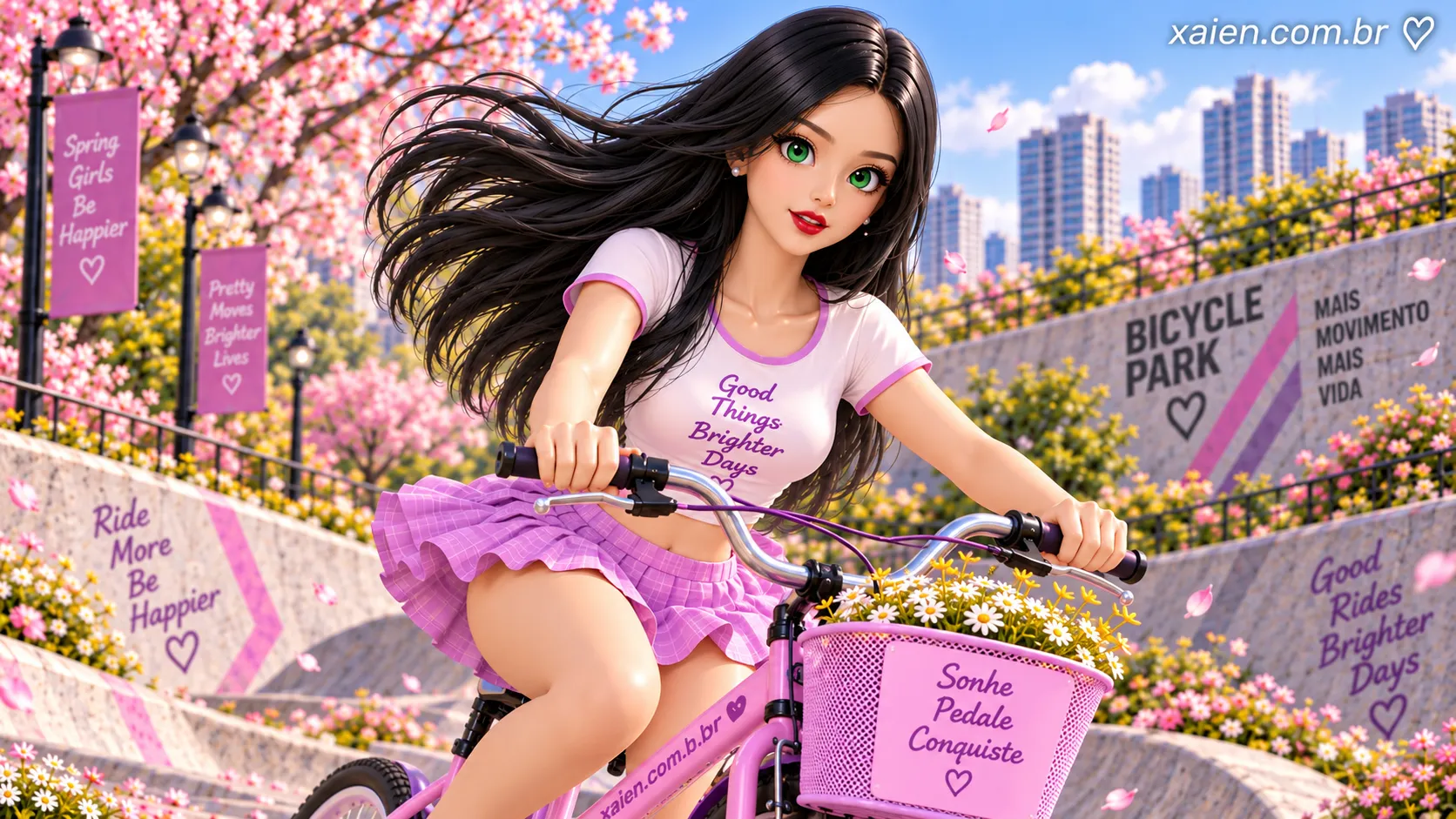 Anime de bicicleta: Riham Muminah vive um dia de moda e primavera com sua bike rosa