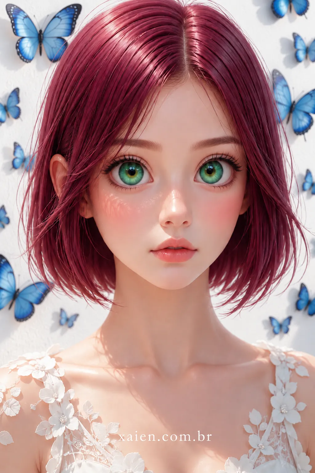 Anime de camisola vinho encerrando galeria de moda 3D Xaien