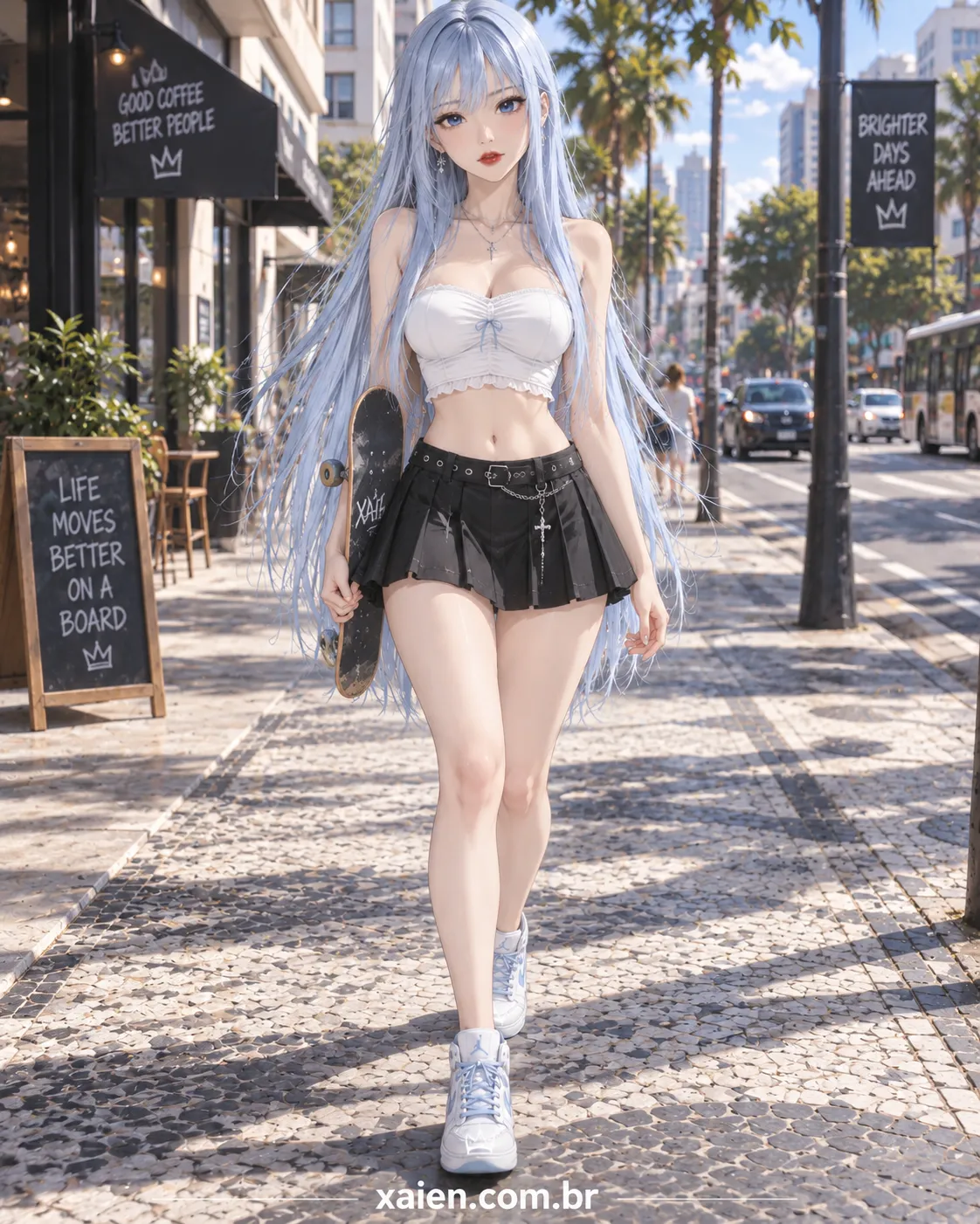 Anime de mini saia em produção urbana inspirada no universo do skate