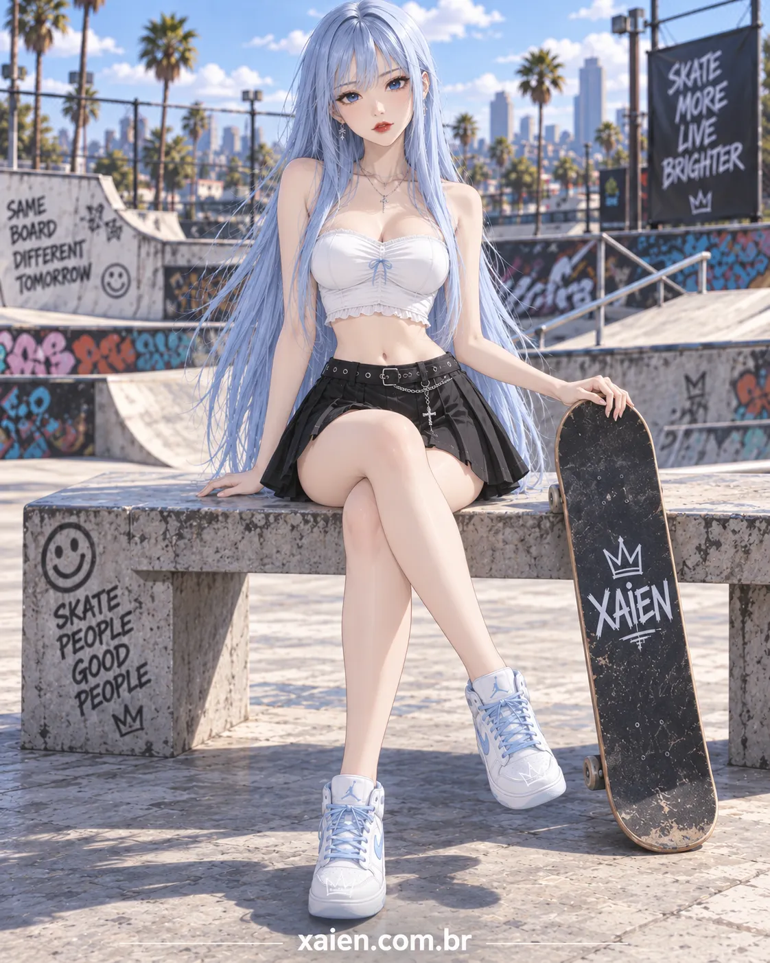 Look anime de mini saia para tarde quente na transição para a primavera