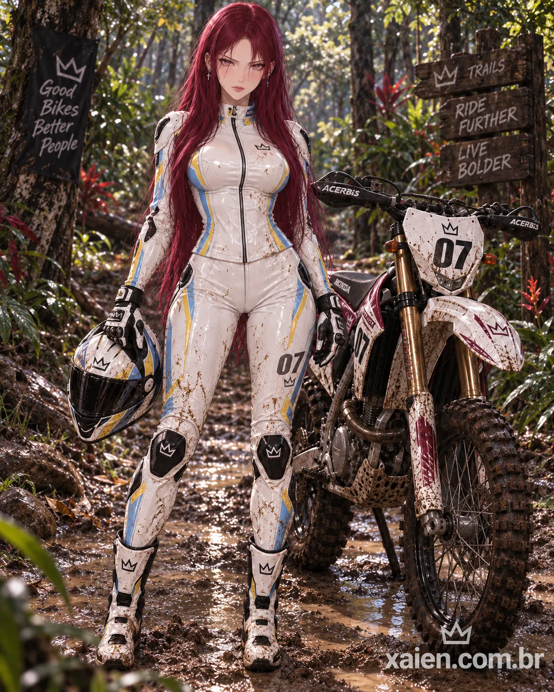 Anime moto cross chegando à trilha com motocicleta off-road