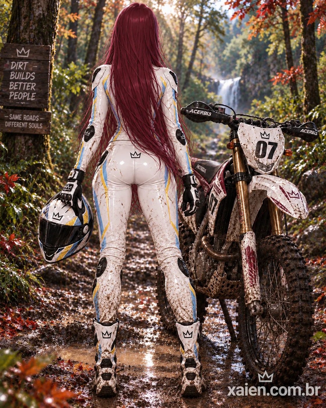 Anime de motocross em estrada de terra durante trilha