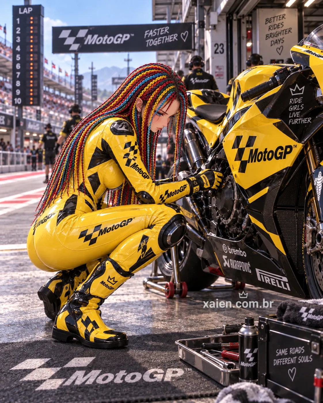 Piloto anime japonesa Machika Araya correndo no autódromo