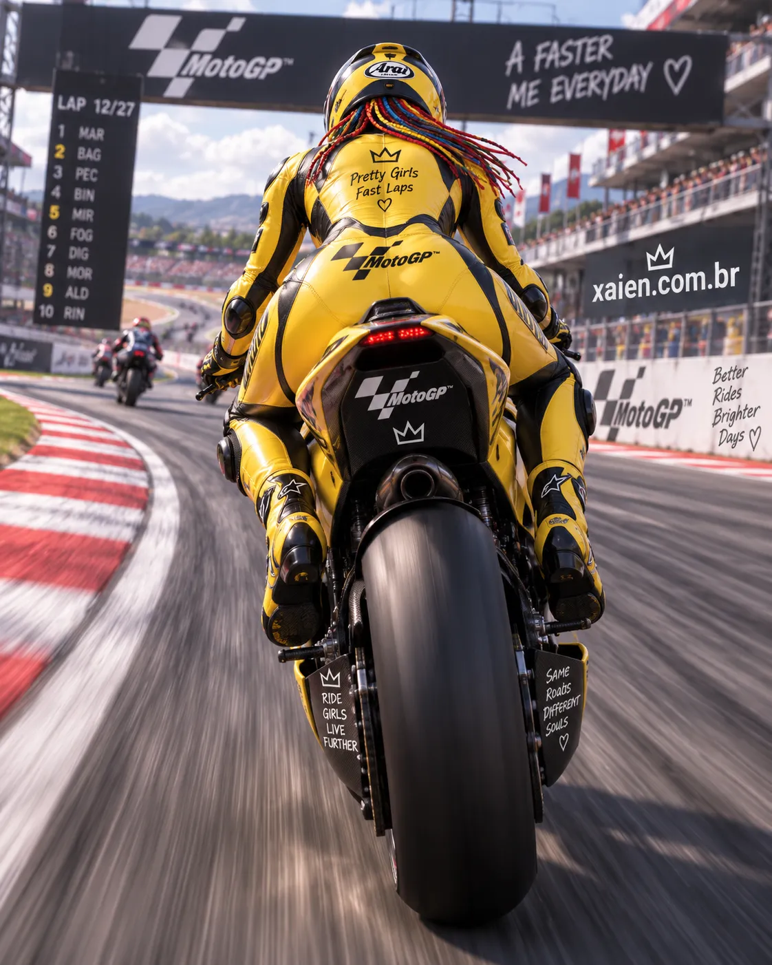 Anime moto gp Machika Araya durante momento decisivo da corrida