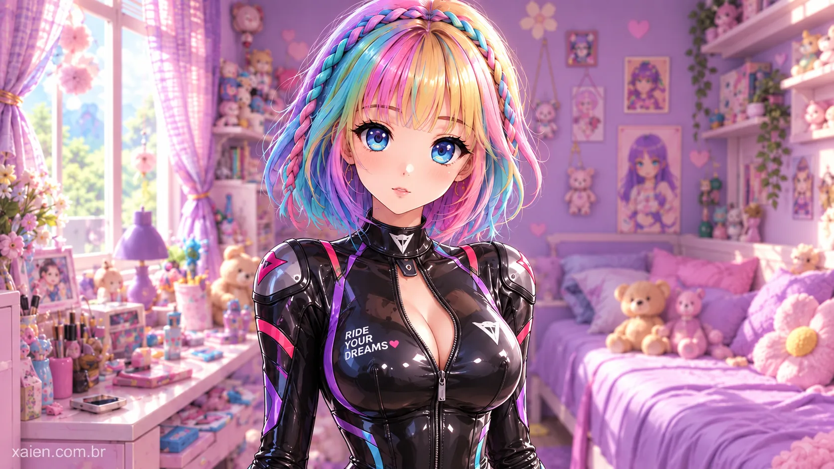 Anime motoqueira troca o look casual pelo macacão e surpreende ao lado da moto