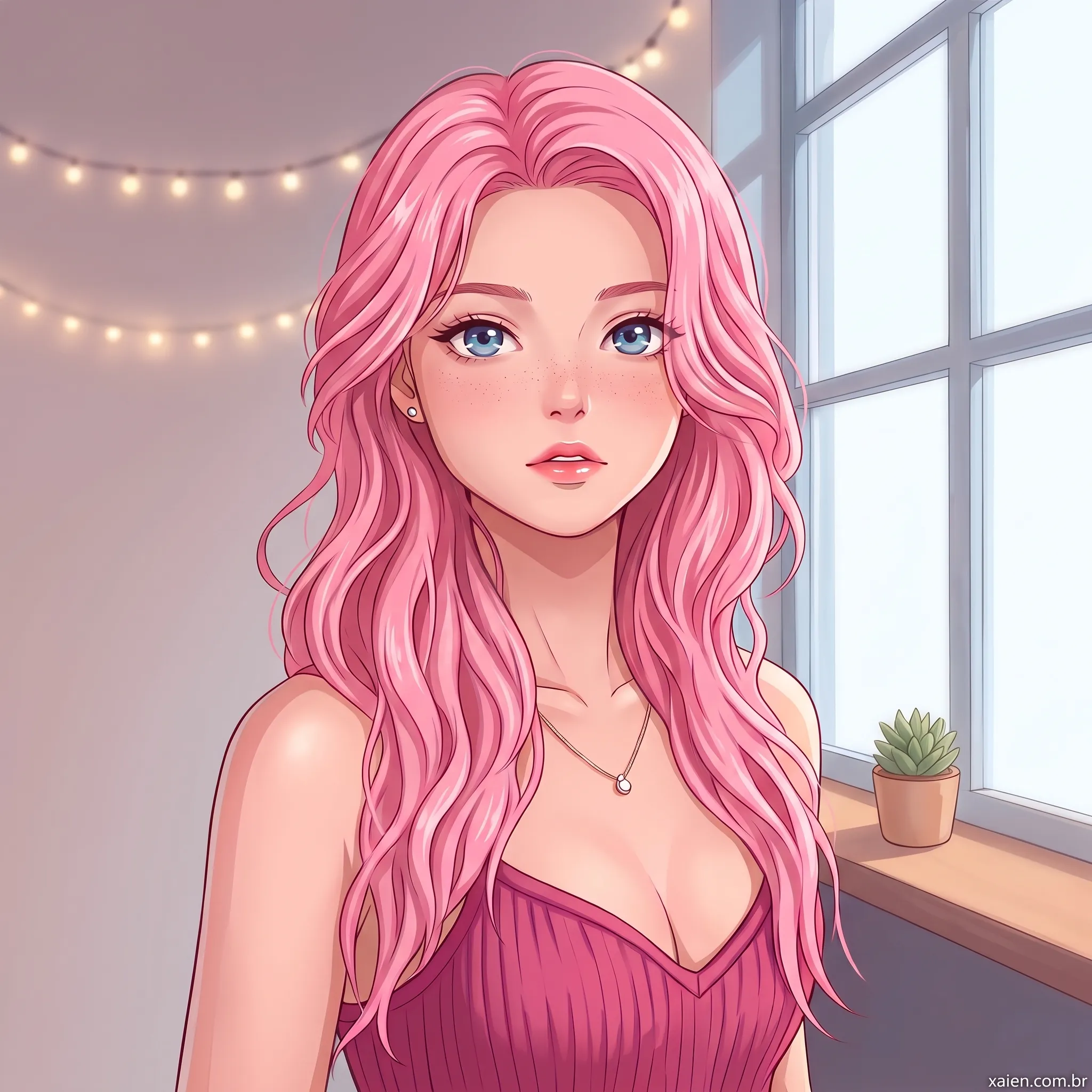 Rosto de anime original com formato redondo, olhos expressivos e cabelo detalhado