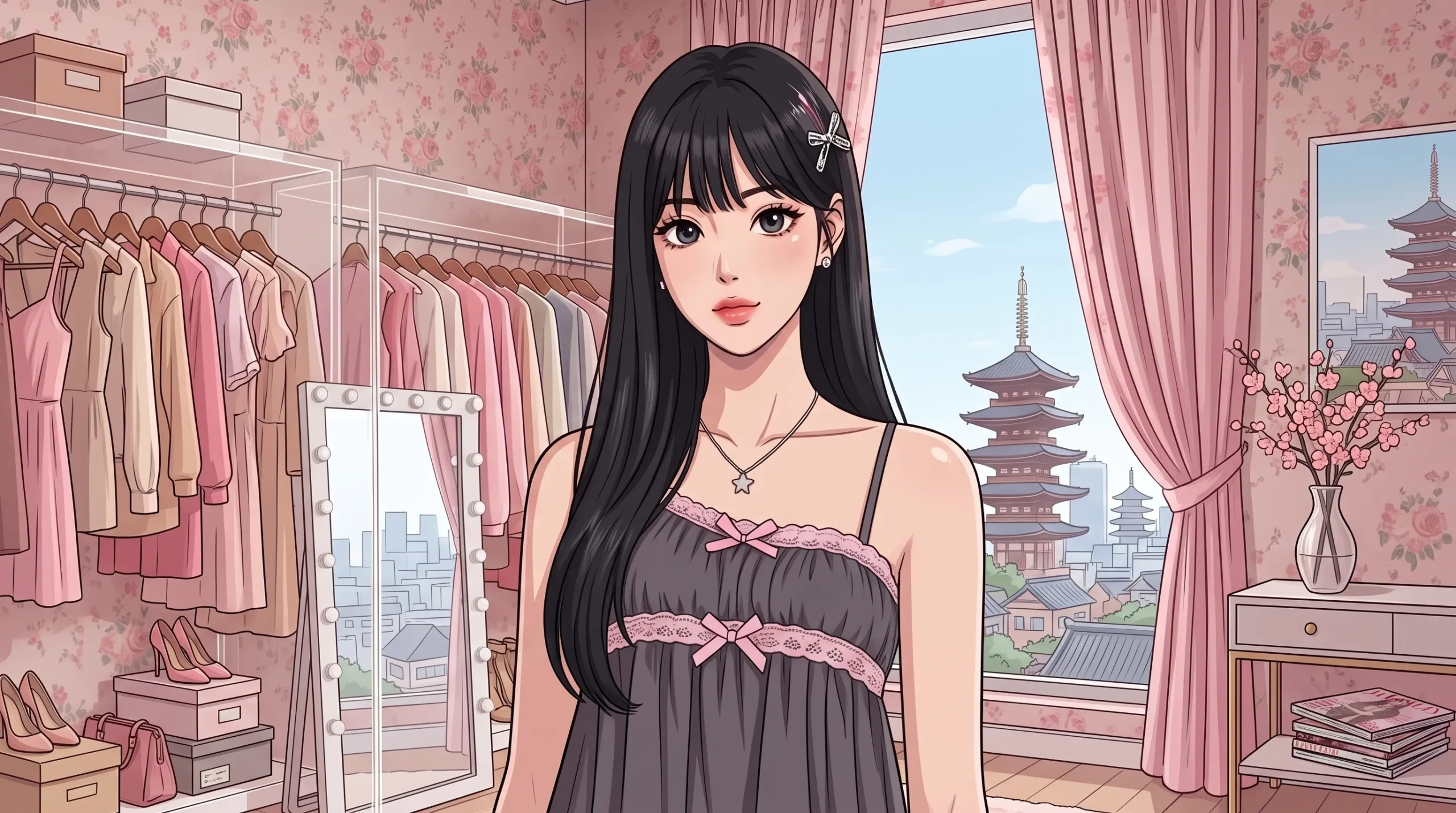 Rosto de anime com olhos verdes e cabelo preto: identidade, cor e expressão
